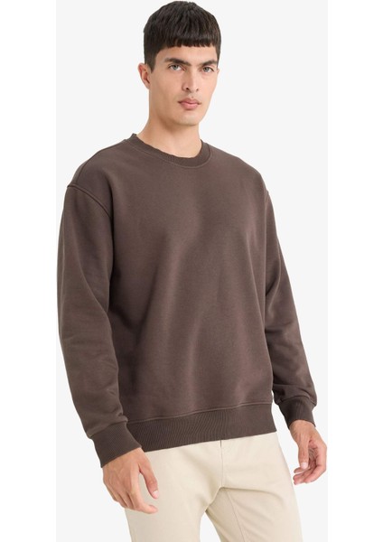 Relax Fit Bisiklet Yaka Kalın İçi Yumuşak Tüylü Basic Düz Sweatshirt T5139AZ25AU