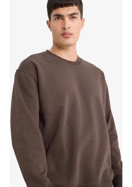 Relax Fit Bisiklet Yaka Kalın İçi Yumuşak Tüylü Basic Düz Sweatshirt T5139AZ25AU