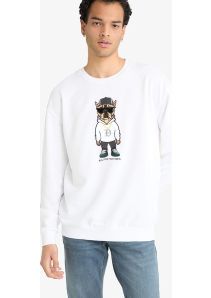 Boxy Fit Bisiklet Yaka Baskılı Sweatshirt E9331AX25AU