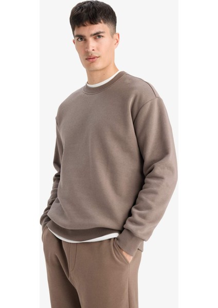 Relax Fit Bisiklet Yaka Kalın İçi Yumuşak Tüylü Basic Düz Sweatshirt T5139AZ25AU