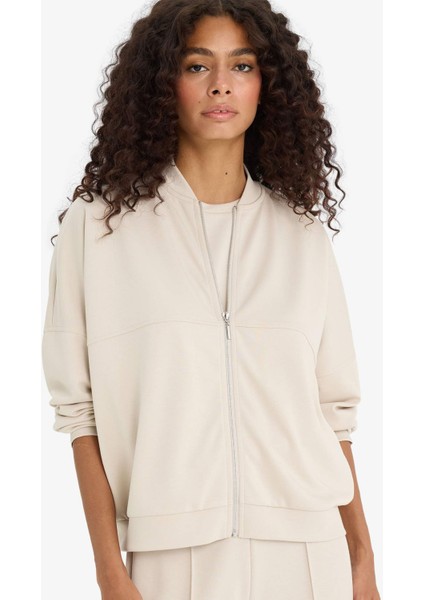 Kolej Yaka Fermuarlı Yumuşak Dokulu Modal Bomber Hırka