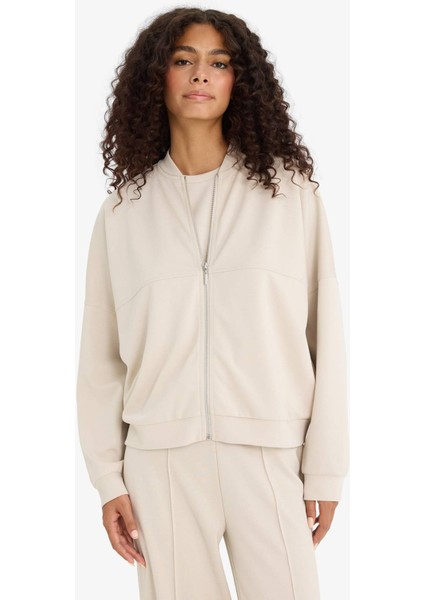 Kolej Yaka Fermuarlı Yumuşak Dokulu Modal Bomber Hırka