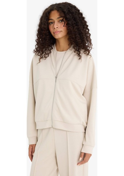 Kolej Yaka Fermuarlı Yumuşak Dokulu Modal Bomber Hırka