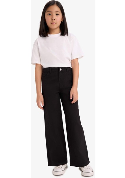 Kız Çocuk Wide Leg Geniş Paça Pamuklu Okul Pantolonu