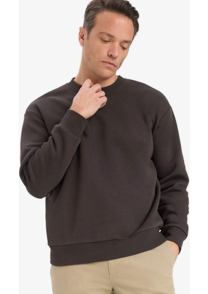 Relax Fit Bisiklet Yaka Kalın İçi Yumuşak Tüylü Basic Düz Sweatshirt T5139AZ25AU