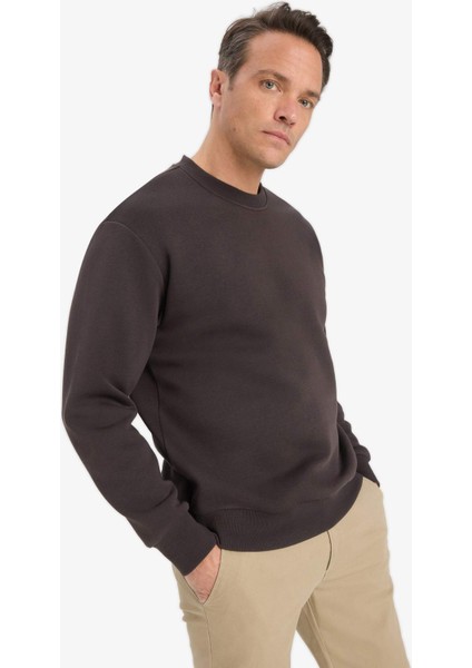 Relax Fit Bisiklet Yaka Kalın İçi Yumuşak Tüylü Basic Düz Sweatshirt T5139AZ25AU