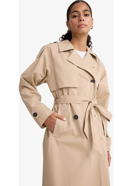 Regular Fit Pamuklu Kemerli Uzun Trençkot