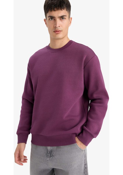 Relax Fit Bisiklet Yaka Kalın İçi Yumuşak Tüylü Basic Düz Sweatshirt T5139AZ25AU