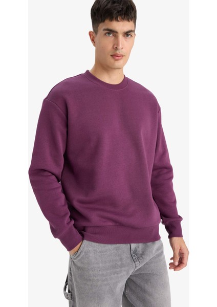 Relax Fit Bisiklet Yaka Kalın İçi Yumuşak Tüylü Basic Düz Sweatshirt T5139AZ25AU