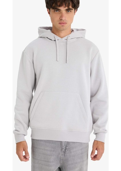 Regular Fit Kapüşonlu İçi Yumuşak Tüylü Kanguru Cepli Basic Düz Sweatshirt