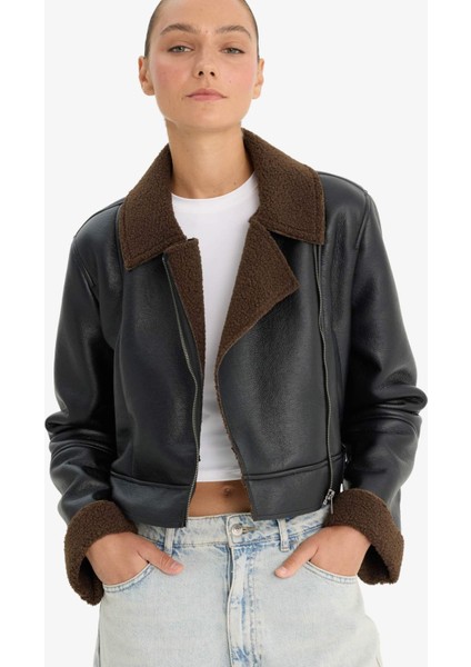 Regular Fit Suni Kürk Astarlı Mont E8541AX25WN