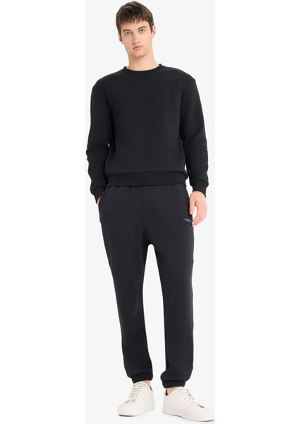 Regular Fit Bisiklet Yaka Basic Düz Kalın Sweatshirt