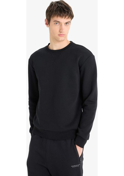 Regular Fit Bisiklet Yaka Basic Düz Kalın Sweatshirt