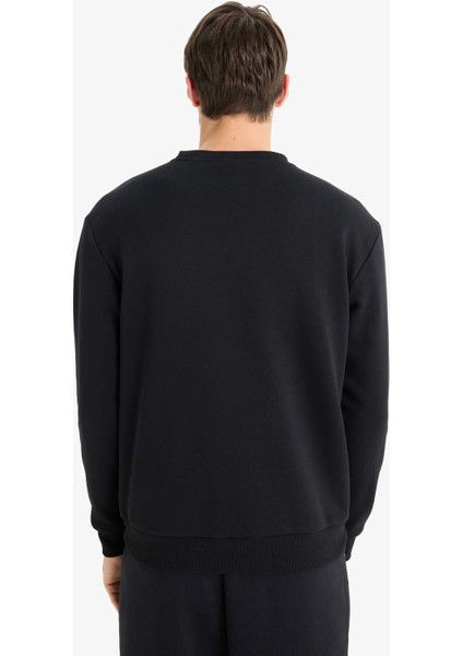 Regular Fit Bisiklet Yaka Basic Düz Kalın Sweatshirt