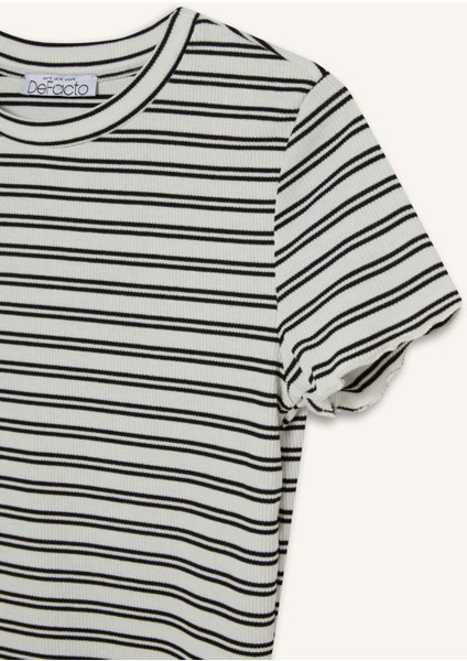 Fitted Bisiklet Yaka Çizgili Fitilli Kaşkorse Kısa Kollu Tişört K1965AZ25SM