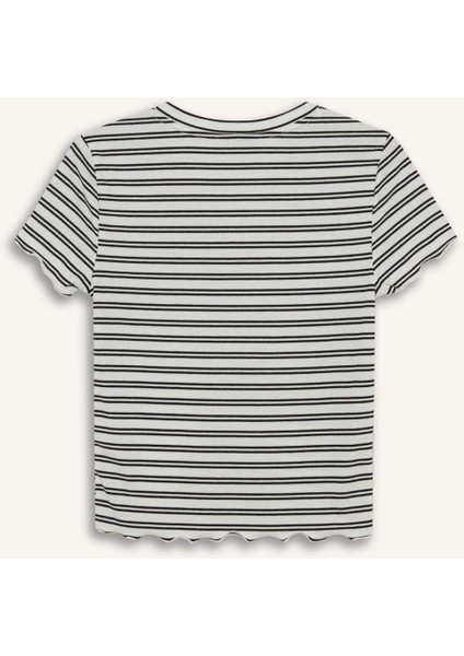 Fitted Bisiklet Yaka Çizgili Fitilli Kaşkorse Kısa Kollu Tişört K1965AZ25SM