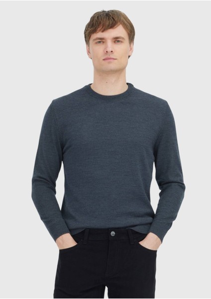 Antrasit Bisiklet Yaka Düz Örgü Yün Karışımlı Triko Kazak fiyatları