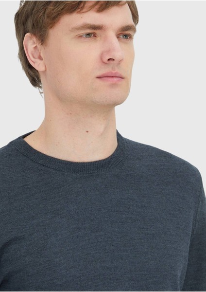 Antrasit Bisiklet Yaka Düz Örgü Yün Karışımlı Triko Kazak fırsatları