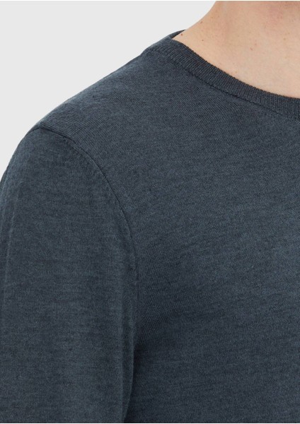 Antrasit Bisiklet Yaka Düz Örgü Yün Karışımlı Triko Kazak indirimleri