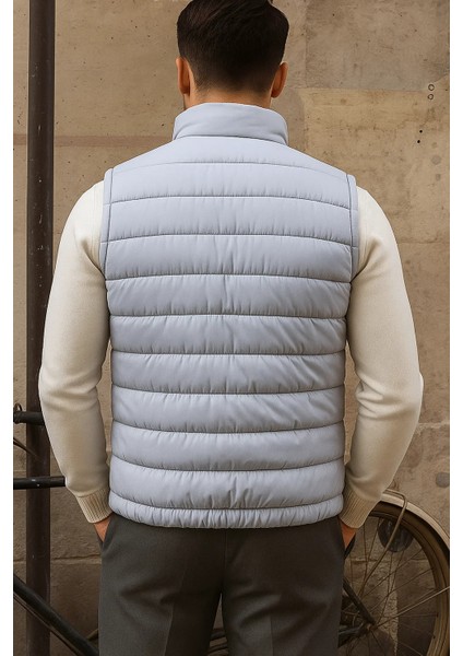 Erkek Kışlık Kolsuz Trend Astarlı Gri Şişme Yelek