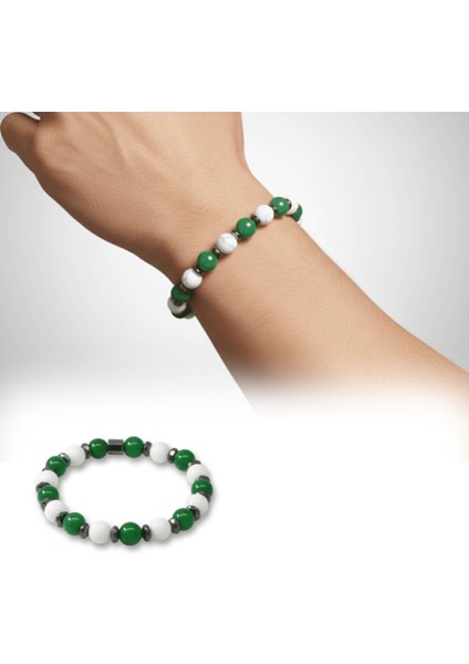 Küre Kesim Yeşil Beyaz Jade Hematit Doğaltaş Erkek Taraftar Bileklik - M2 fiyatları
