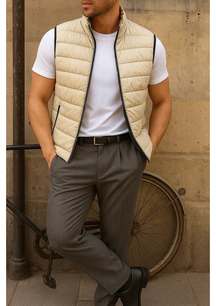 Erkek Kışlık Kolsuz Trend Astarlı Krem Şişme Yelek fırsatları