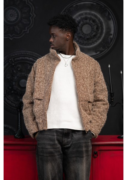 Oversize Crop Model Yan Cepli Astarlı Kırçıllı Mont