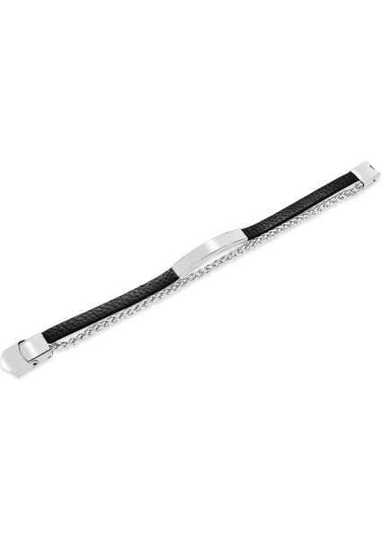 Spiga Çelik Zincir ve Deri Bileşim Isme Özel Yazılı Erkek Bileklik indirimleri