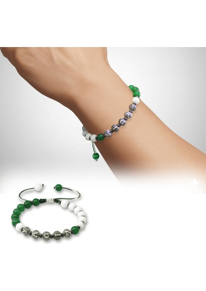 Isme Özel Yazılı Makrome Örgülü Küre Kesim Yeşil Beyaz Jade Hematit Doğaltaş Erkek Taraftar Bileklik fiyatları