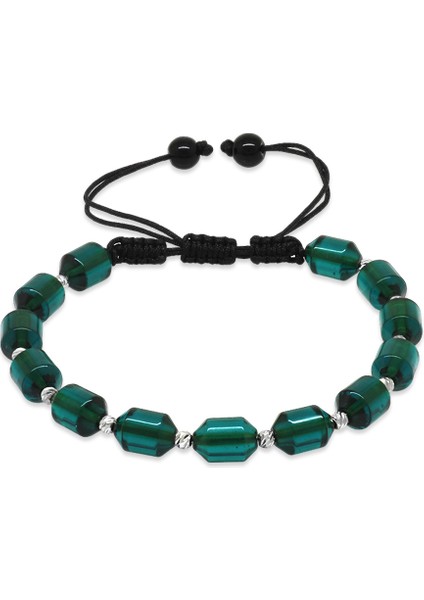 Makrome Örgülü Beyaz Dorika Top Süslemeli Turkuaz Ateş Kehribar Erkek Bileklik