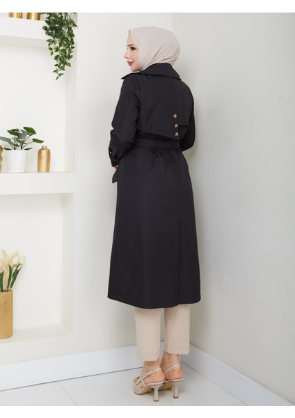 Kadın Siyah Arkası Düğmeli Trençkot fırsatları