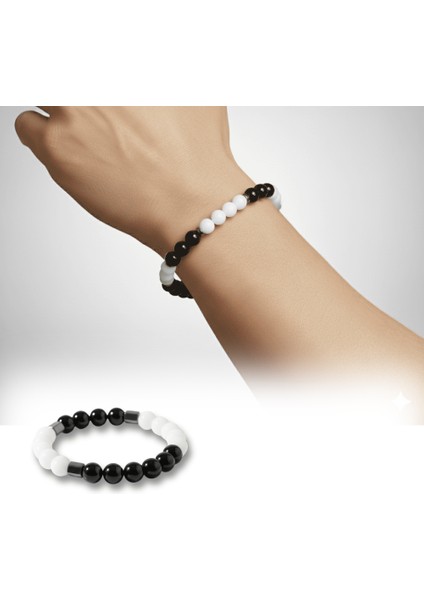 Küre Kesim Siyah Beyaz Jade Oniks Hematit Doğaltaş Erkek Taraftar Bileklik fiyatları