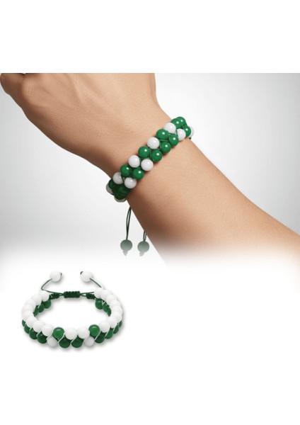 Çift Sıra Makrome Örgülü Küre Kesim Yeşil Beyaz Jade Doğaltaş Erkek Taraftar Bileklik fiyatları