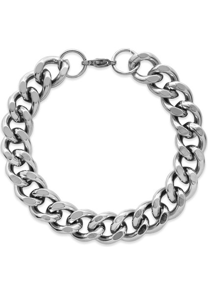 Gümüş Renk Gurmet Zincirli Modern Tasarım Erkek Çelik Bileklik