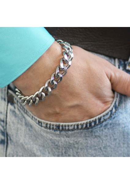 Gümüş Renk Gurmet Zincirli Modern Tasarım Erkek Çelik Bileklik modelleri
