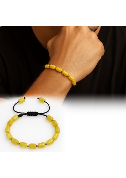 Makrome Örgülü Kapsül Kesim Sarı Beyaz Renkli King Seccer Damla Kehribar Erkek Bileklik fiyatları