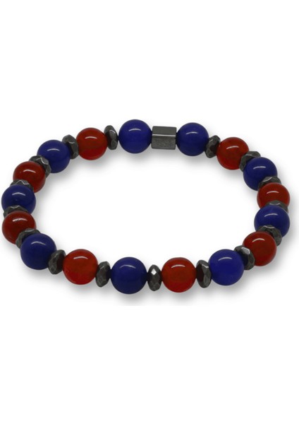 Küre Kesim Bordo Mavi Jade Doğaltaş Erkek Taraftar Bileklik - M2