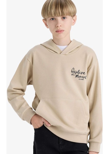 Erkek Çocuk Baskılı Kapüşonlu İçi Yumuşak Tüylü Okul Sweatshirt E9582A825AU