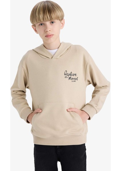 Erkek Çocuk Baskılı Kapüşonlu İçi Yumuşak Tüylü Okul Sweatshirt E9582A825AU