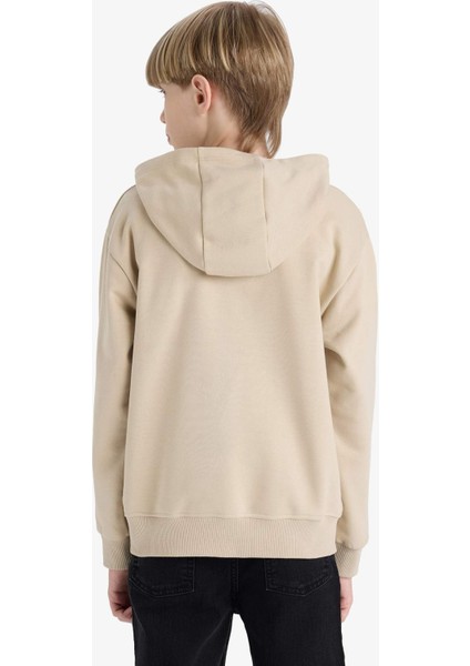 Erkek Çocuk Baskılı Kapüşonlu İçi Yumuşak Tüylü Okul Sweatshirt E9582A825AU