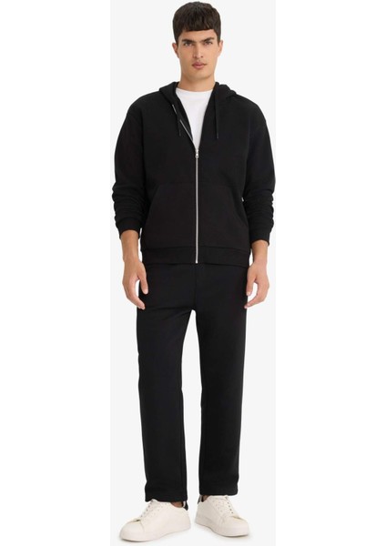 Comfort Fit Kapüşonlu İçi Yumuşak Tüylü Basic Düz Cepli Kalın Fermuarlı Sweatshirt D7599AX25AU