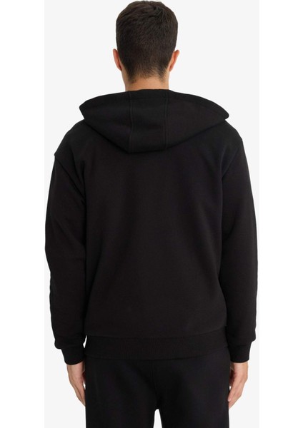 Comfort Fit Kapüşonlu İçi Yumuşak Tüylü Basic Düz Cepli Kalın Fermuarlı Sweatshirt D7599AX25AU