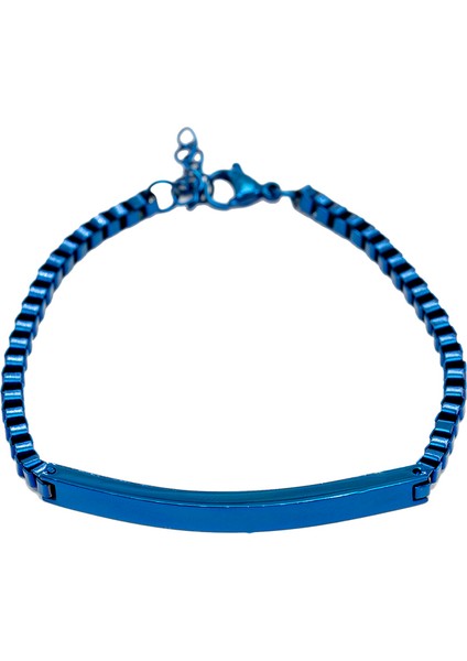 Çelik Zincirli Lacivert Renk Isme Özel Yazılı Erkek Bileklik