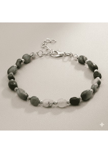 Gümüş Renk Metal Zincirli Dorika Top Süslemeli Amorf Şahin Gözü Doğaltaş Erkek Bileklik fırsatları