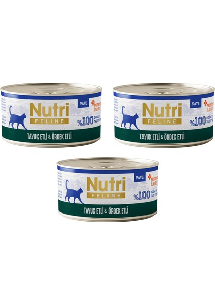 Tavuk Etli ve Ördekli Pate Tahılsız Yetişkin Kedi Konservesi 70 Gr. x 3 Adet
