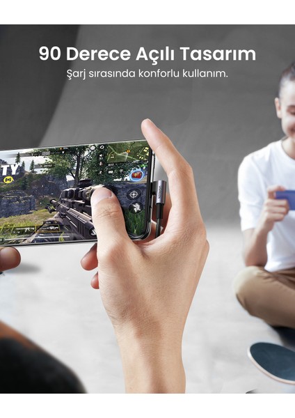 Usb-C To Usb-A 3A Qc 90 Derece Hızlı Şarj Kablosu, 2 Metre, Uzay Girişi, 50942