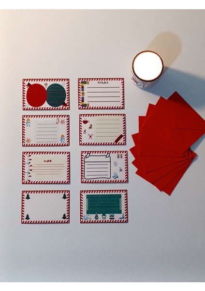 Yeni Yıl Yılbaşı Not Kartı Kırmızı Set 8 'li Mini Zarf ile Birlikte (9x7 Xm) fiyatları