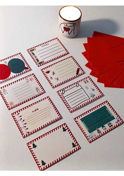 Yeni Yıl Yılbaşı Not Kartı Kırmızı Set 8 'li Mini Zarf ile Birlikte (9x7 Xm) indirimleri