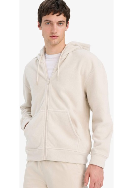 Boxy Fit Kapüşonlu Fermuarlı Polar Sweatshirt