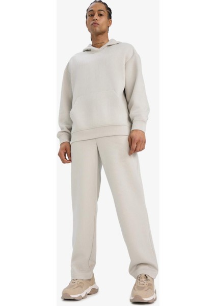 Boxy Fit Kapüşonlu Kanguru Cepli Jakarlı Sweatshirt